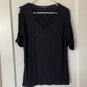 Black cross front cold shoulder top